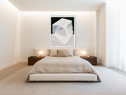 Milkwhite facets in deep black room view