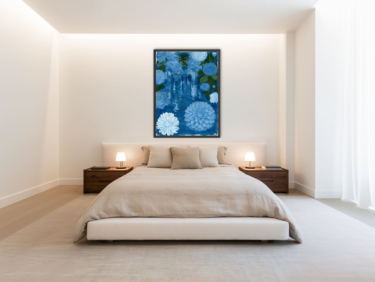 Blue street with flowers room view