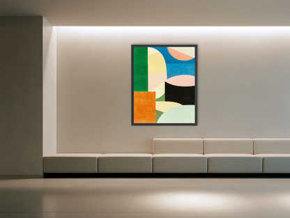 A blue arc over black room view