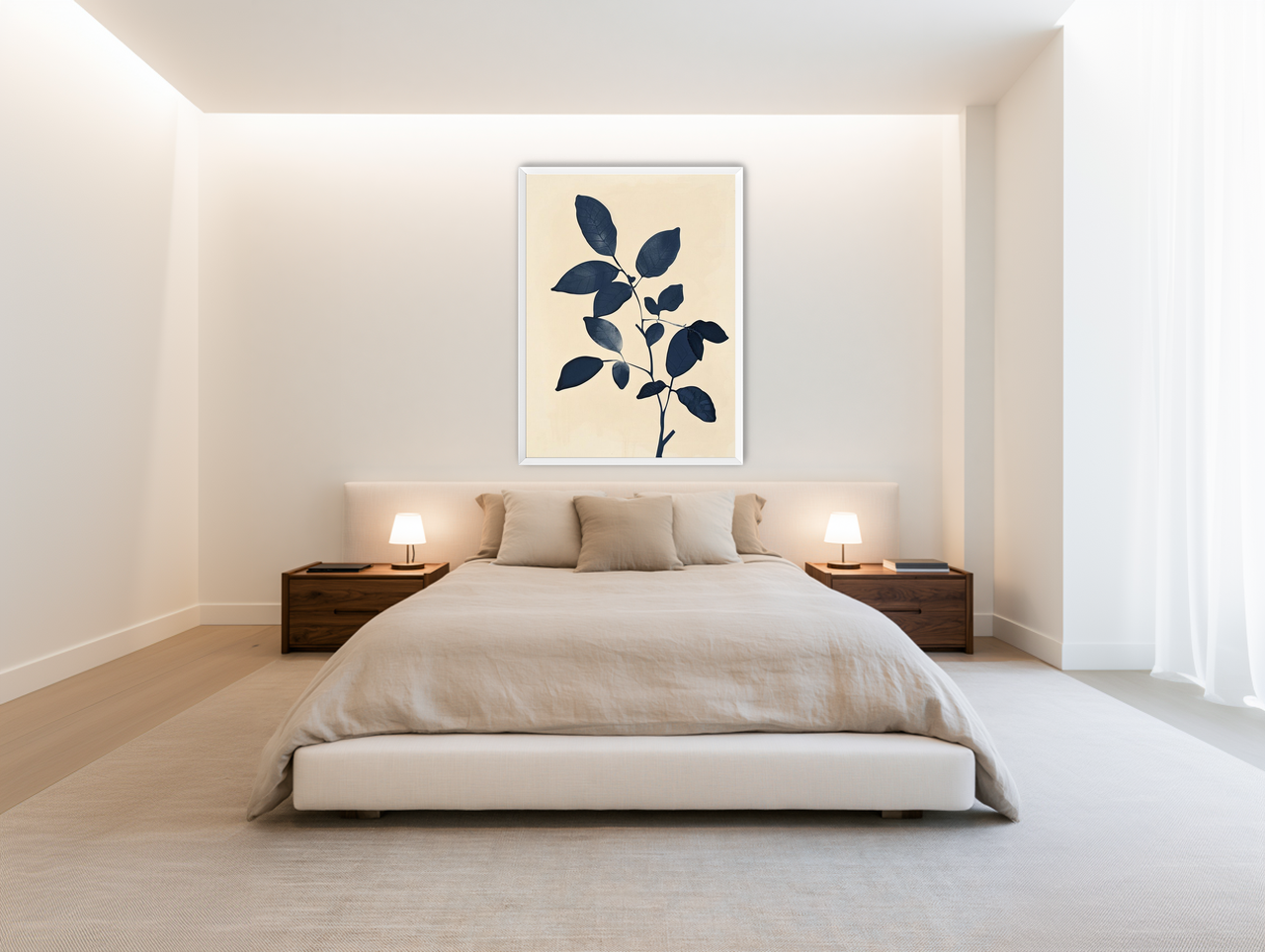 Indigo leaves on cream room view