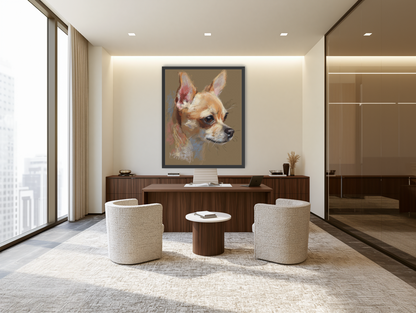 Pastel dog in profile room view