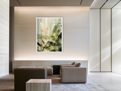Green leaves in peach light room view