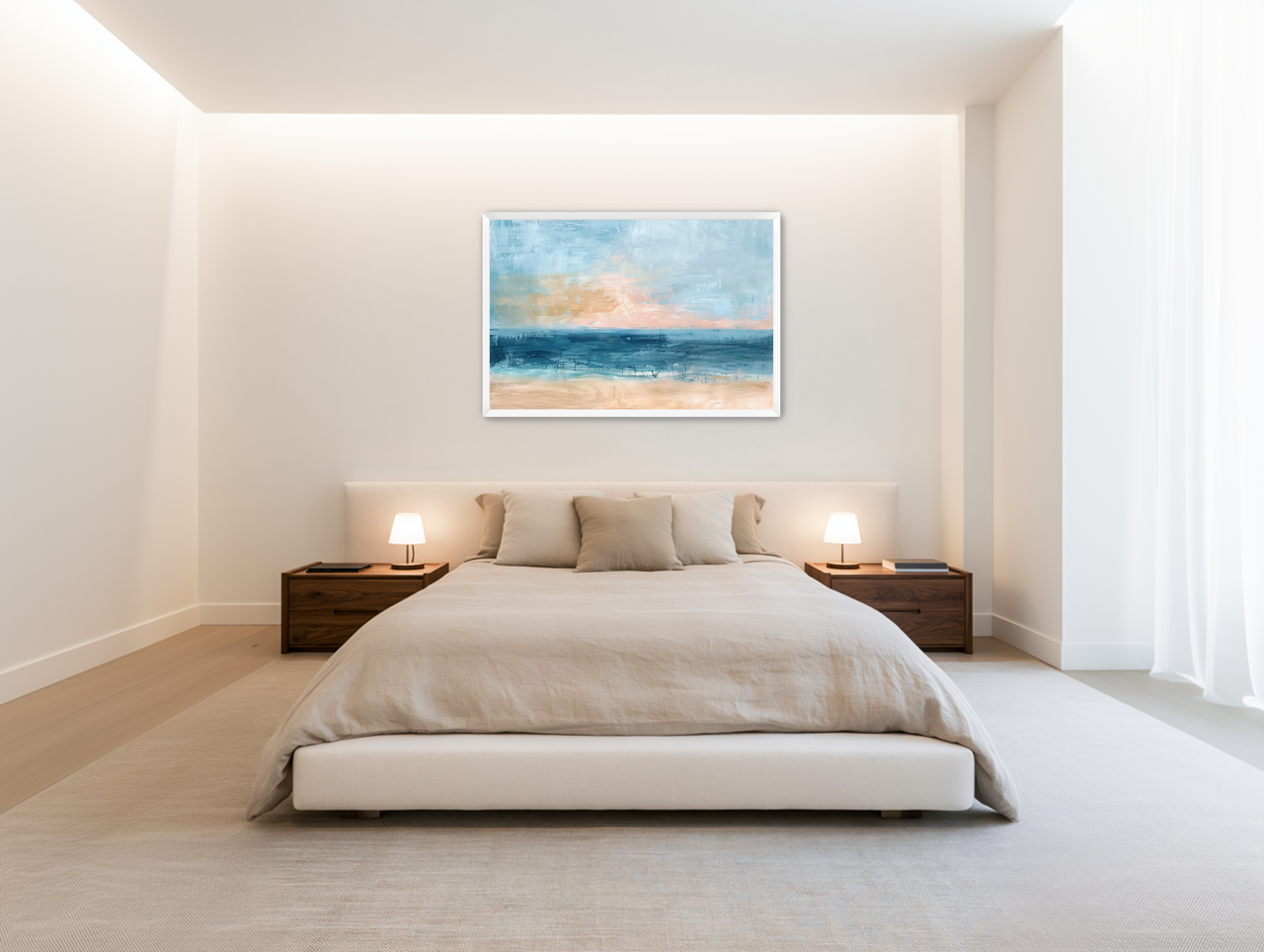 Dark water under pale sky room view