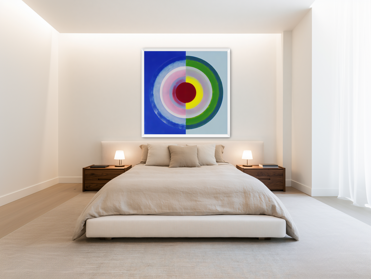 Blue and green split circle room view