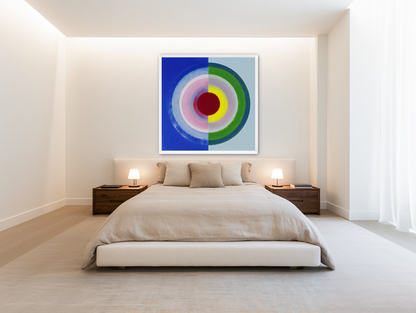 Blue and green split circle room view