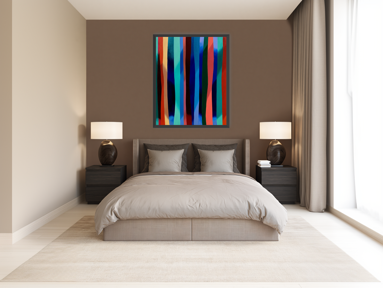 Blue shadow under bright stripes room view
