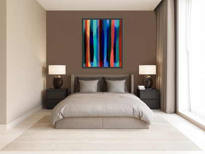 Blue shadow under bright stripes room view