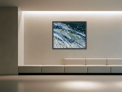 Flowers in a blue rush room view