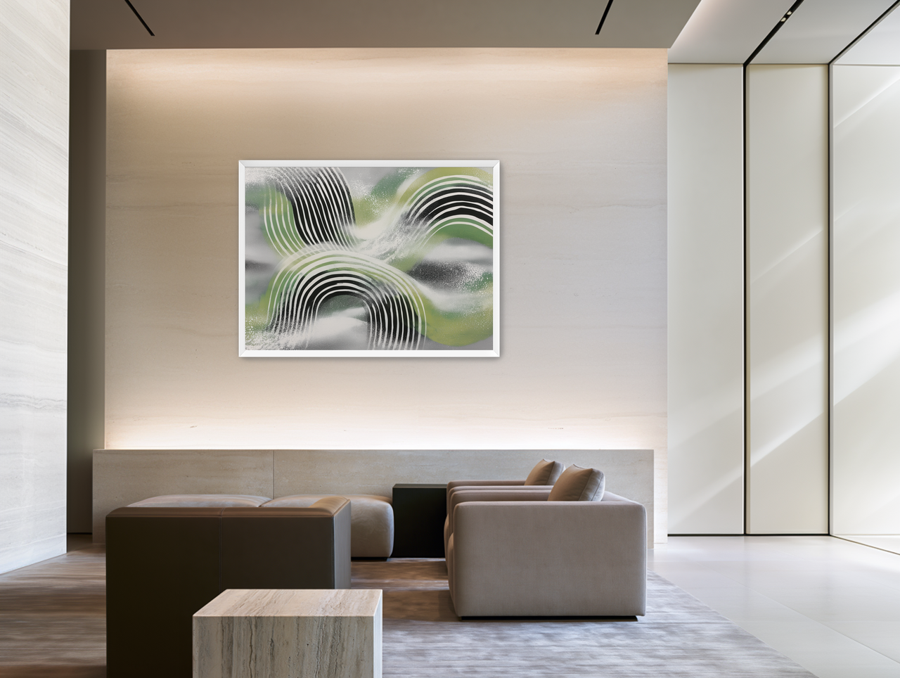Stripes within the green haze room view