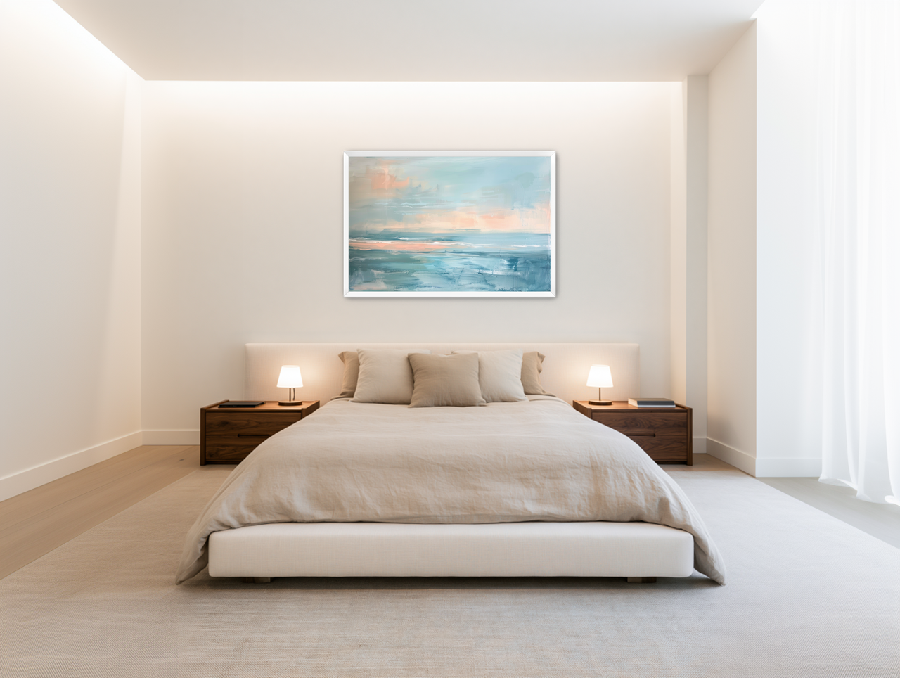 Peach light on blue sea room view