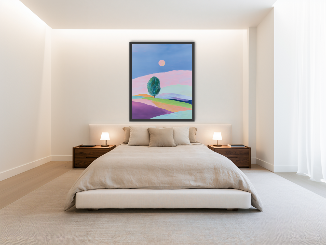A pale sun above hills room view