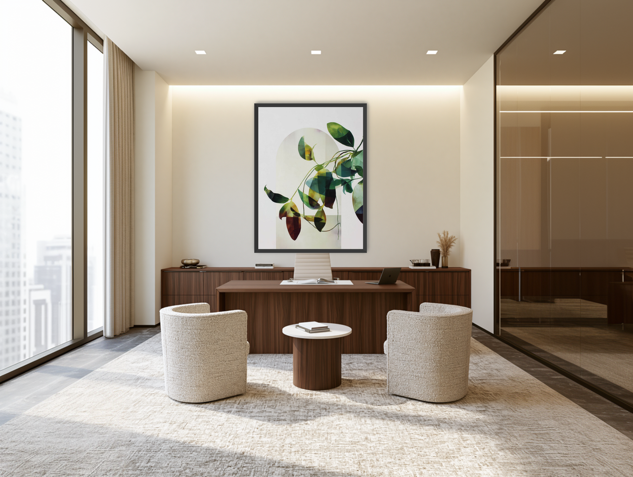 Leaves in a pale halo room view