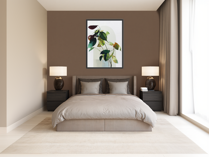 Leaves across a pale arch room view