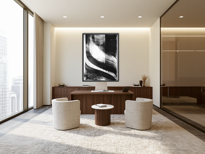 Scraped arcs in black ink room view