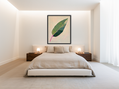 Green leaf with pink spine room view