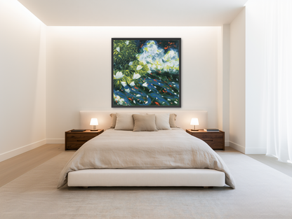 White petals on blue water room view