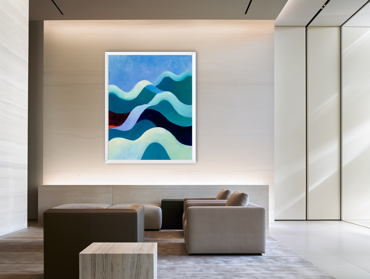 Pale bands across deep blue room view