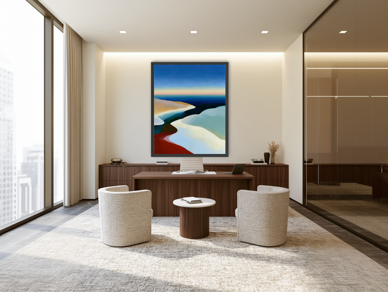 Blue sky over white dunes room view