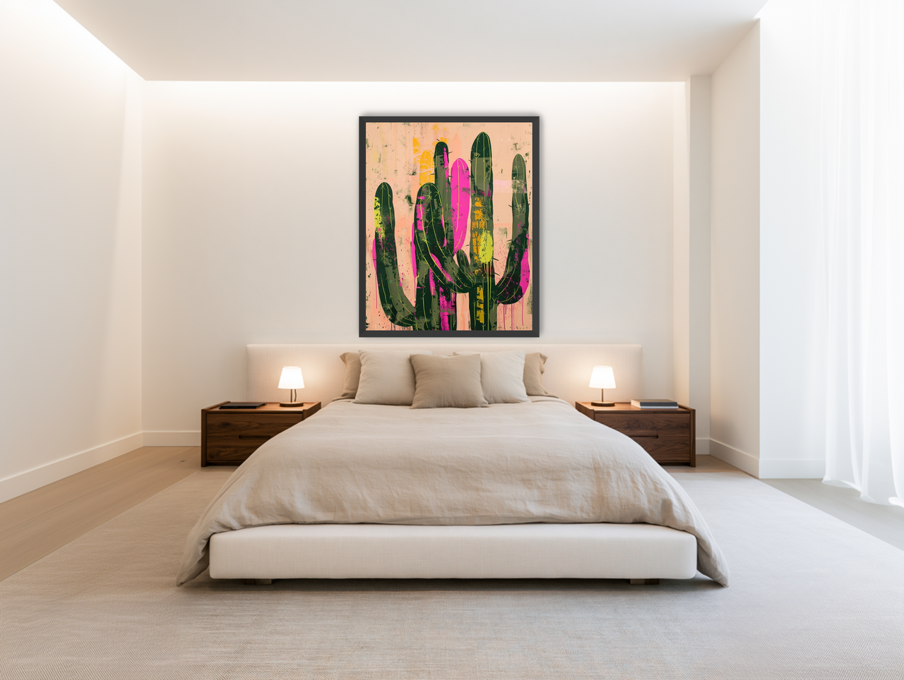 Neon pink on cactus green room view