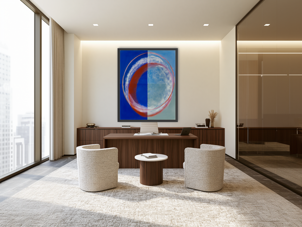 Red rim on divided blue room view