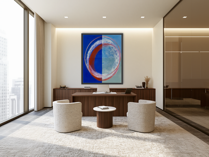 Red rim on divided blue room view