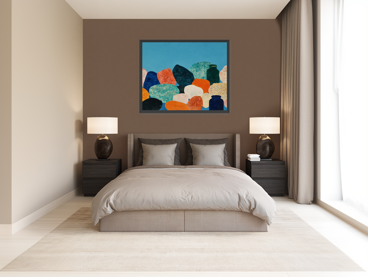 Stones beneath a blue field room view