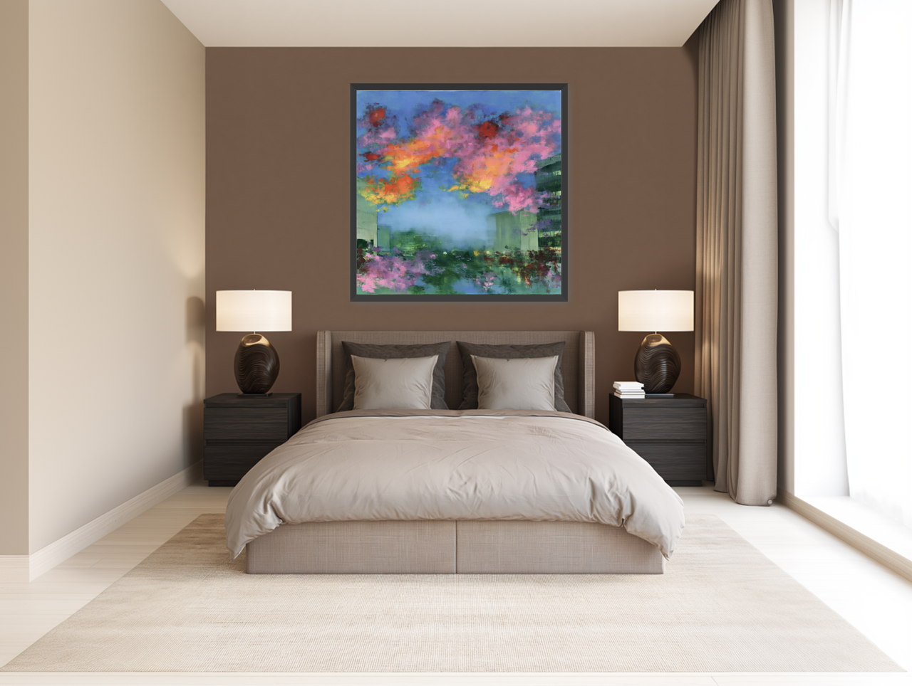 Neon clouds over rooftops room view