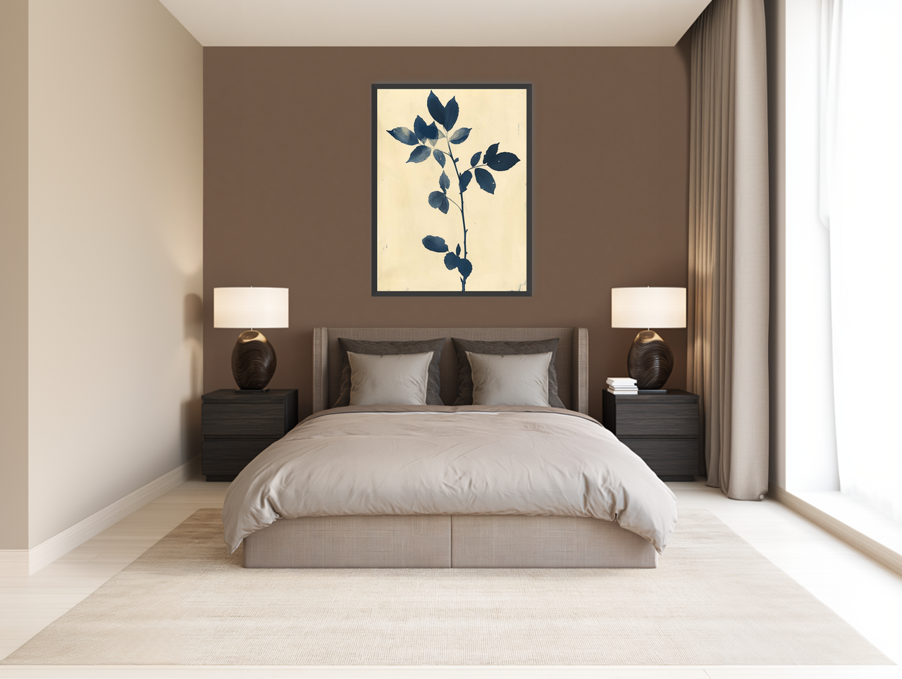 Blue leaves on cream air room view