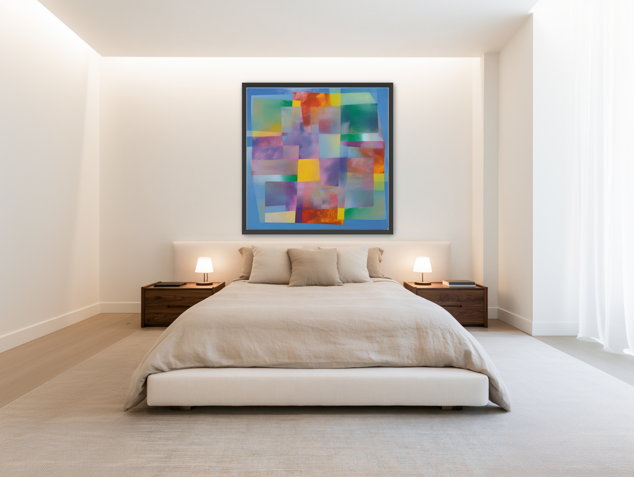 Blue border and drifting blocks room view