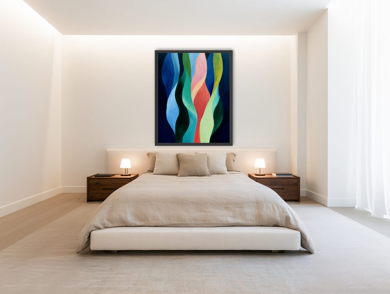 Layered wavy color bands room view