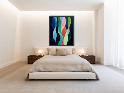 Layered wavy color bands room view