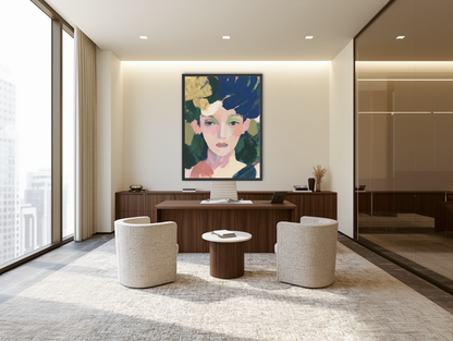 Portrait with pale flower room view
