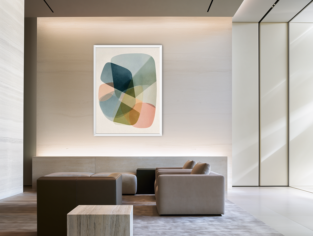Layered translucent blocks room view