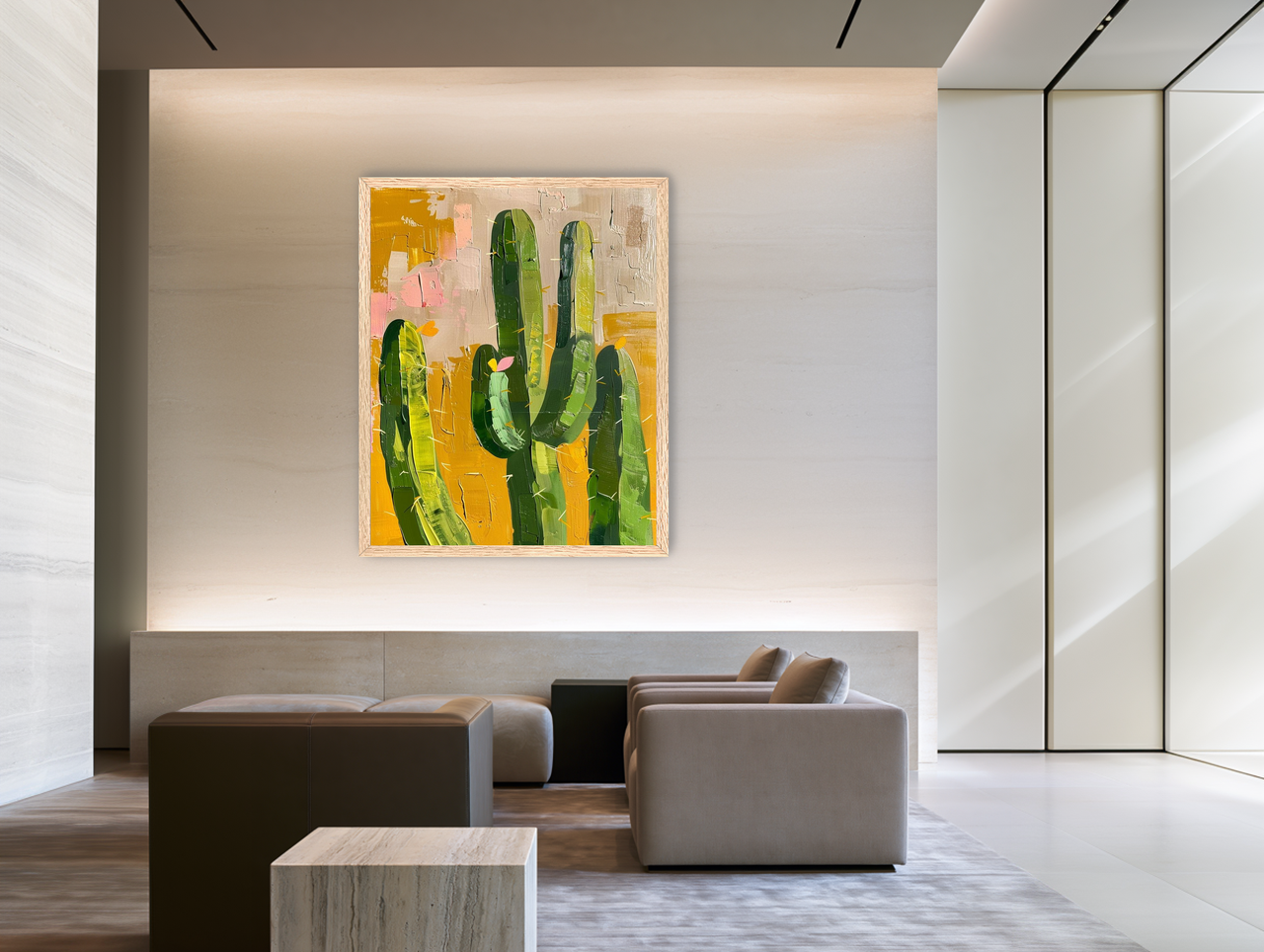 Cactus forms within ochre field room view