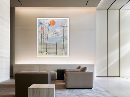 Two suns over striped hills room view