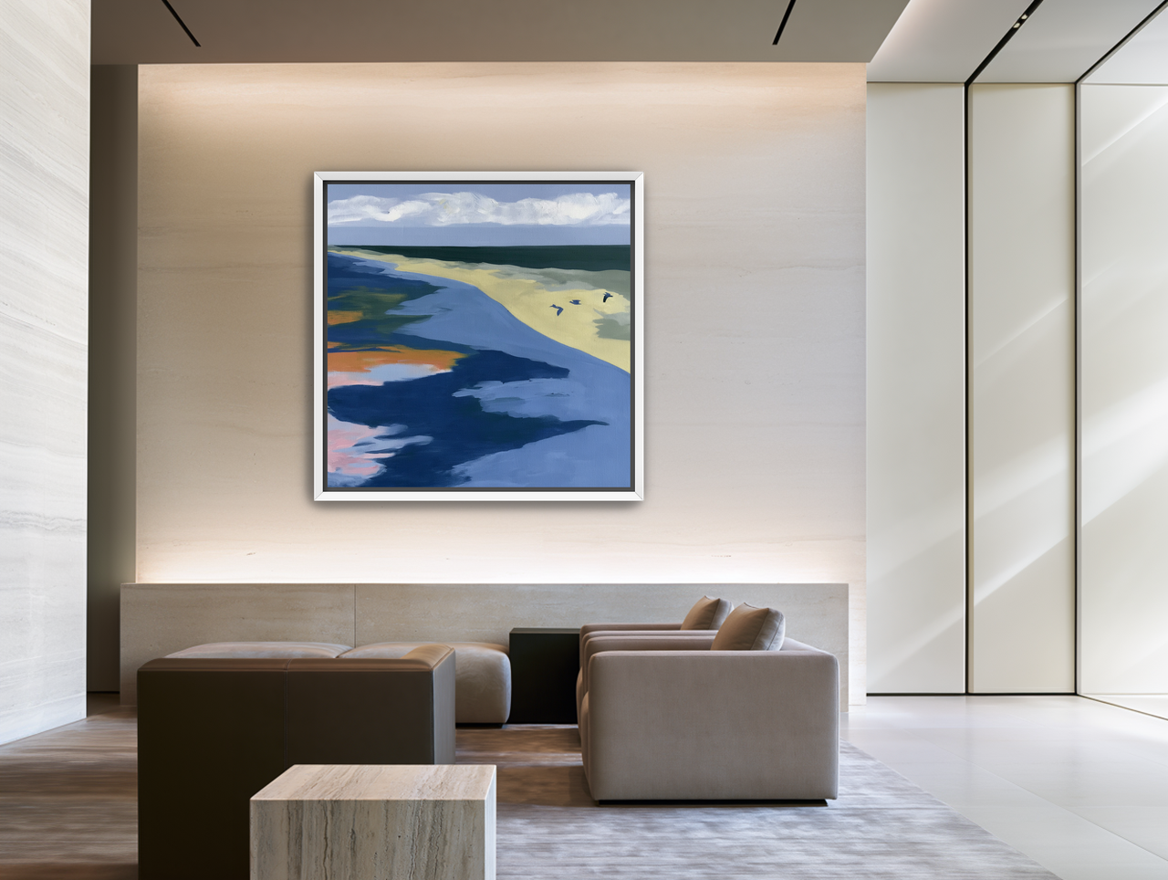 Birds over the pale shore room view