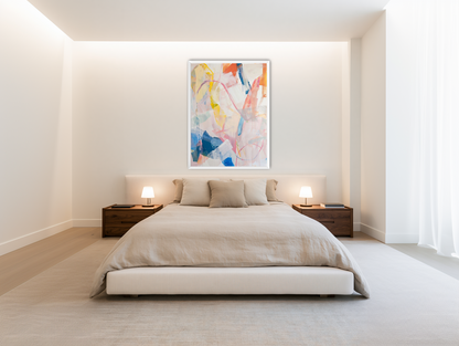 Coral light crossing blue room view