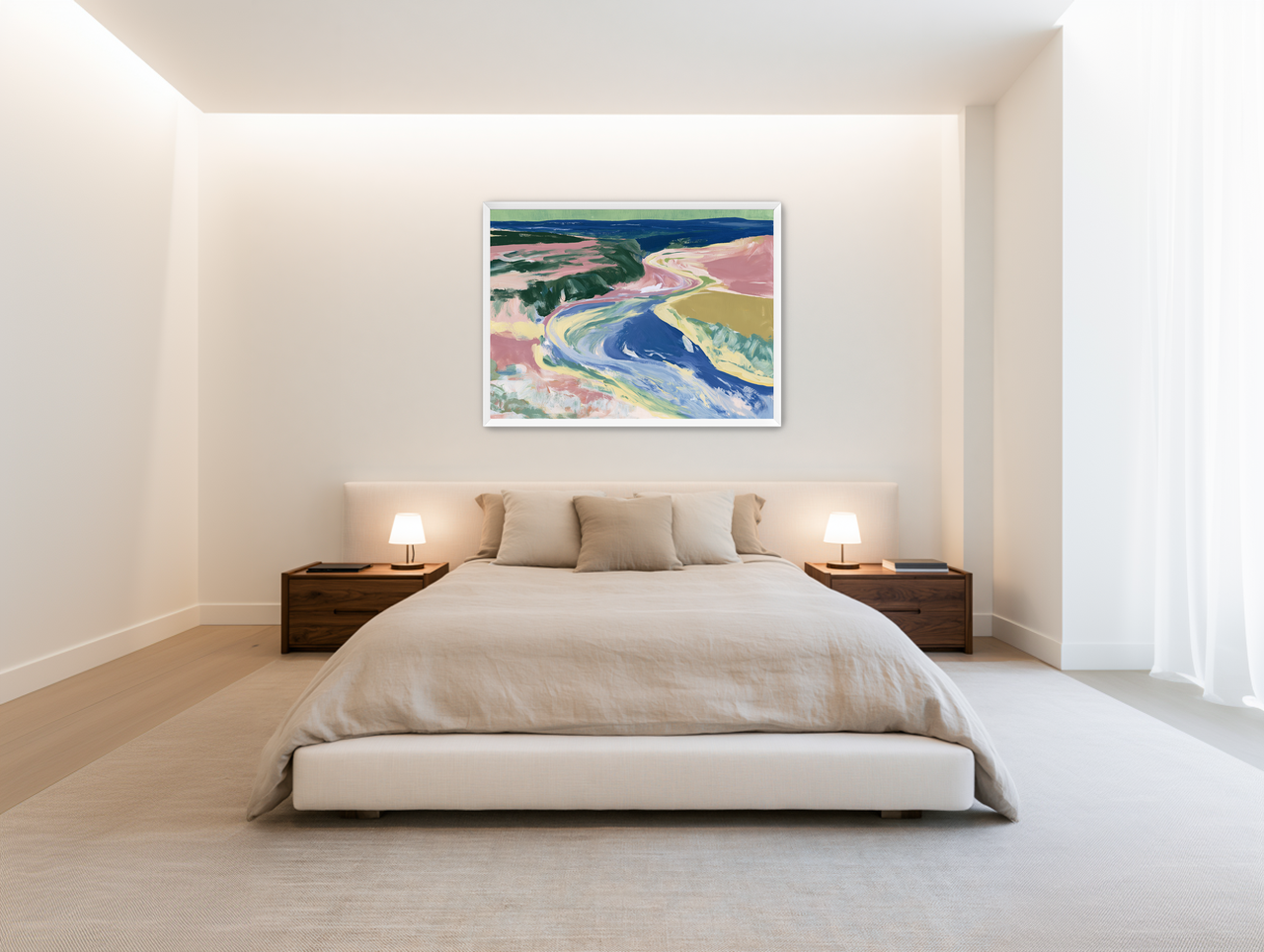 River bend in pink fields room view