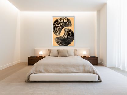 Black spiral on tan ground room view