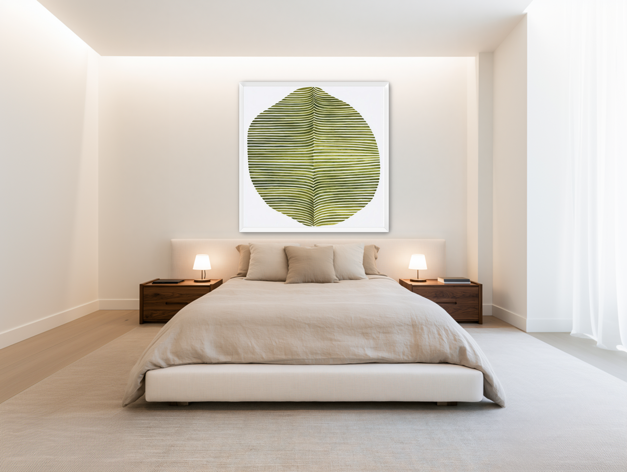 Dark green stripes crease inward room view