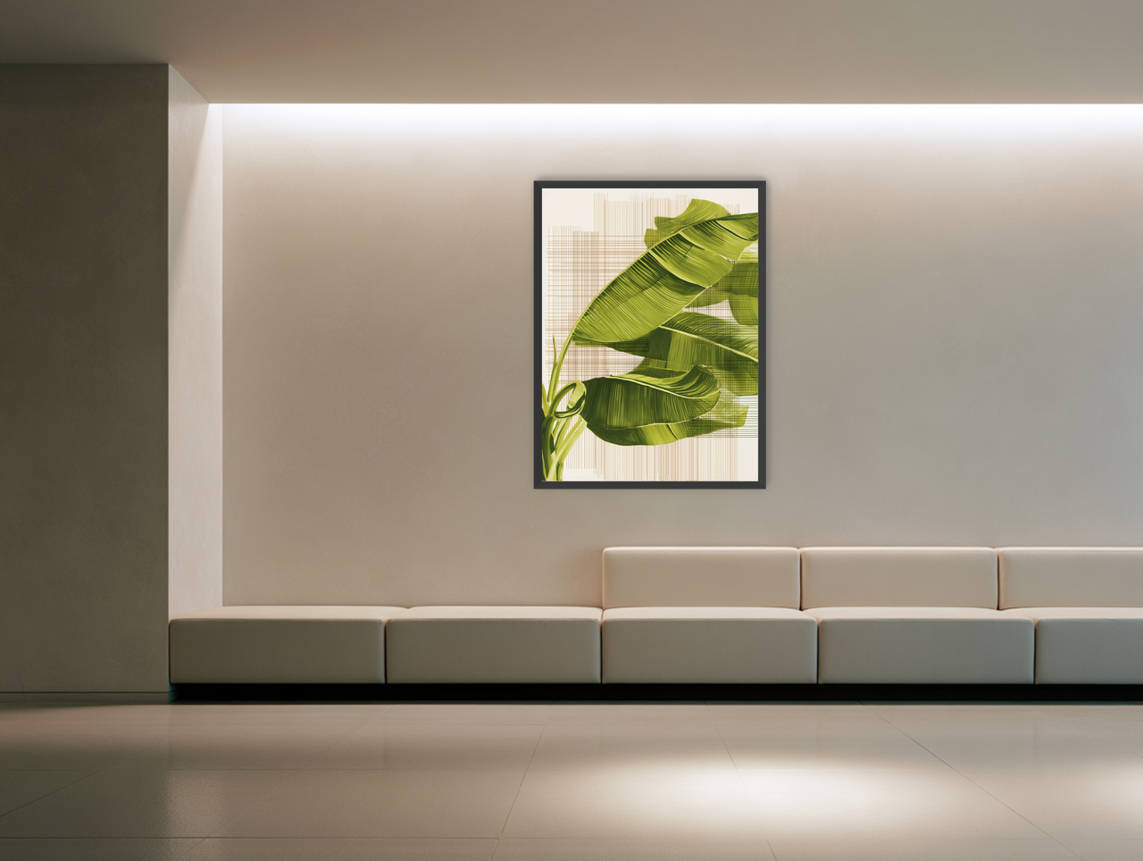 Banana leaves against the grid room view