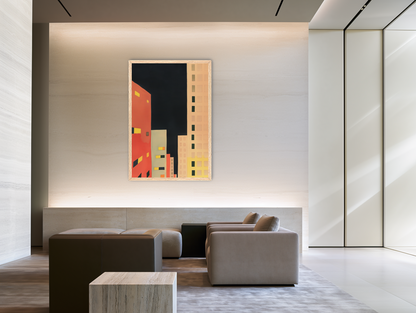 Lit windows in black sky room view
