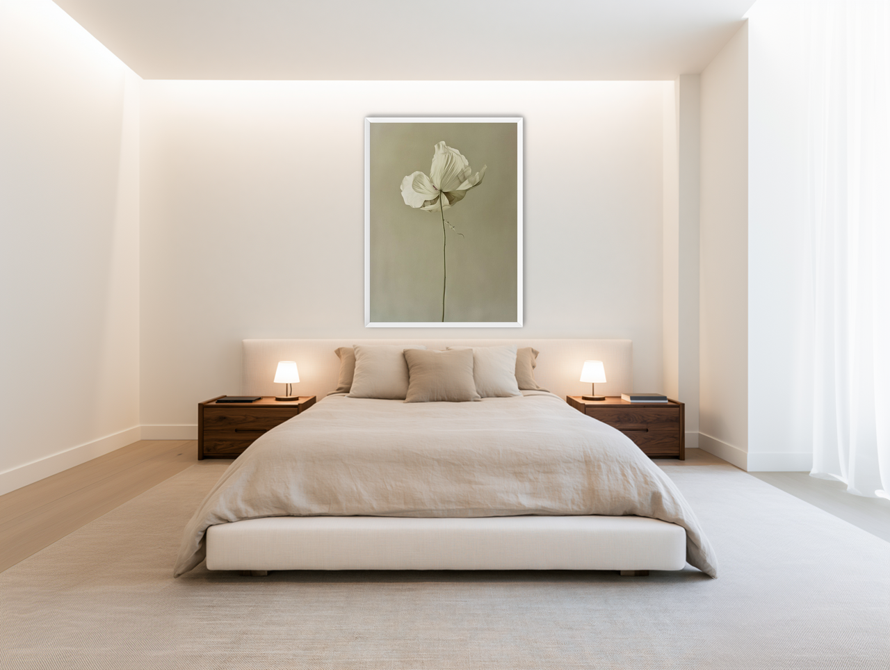 Ivory bloom in gray air room view