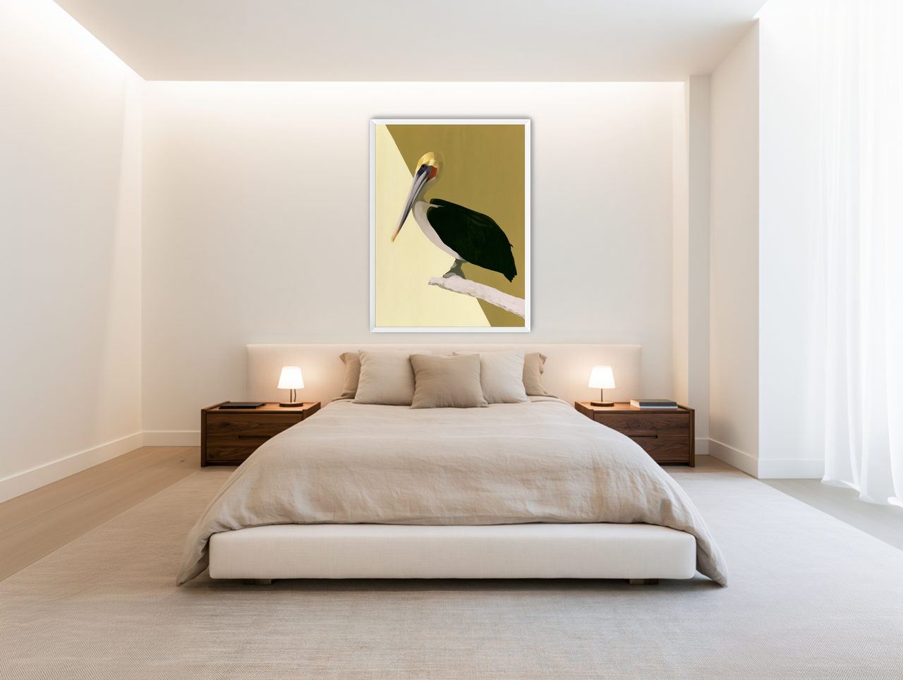 Pelican in quiet balance room view