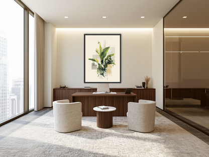 Tropical leaves in soft grids room view