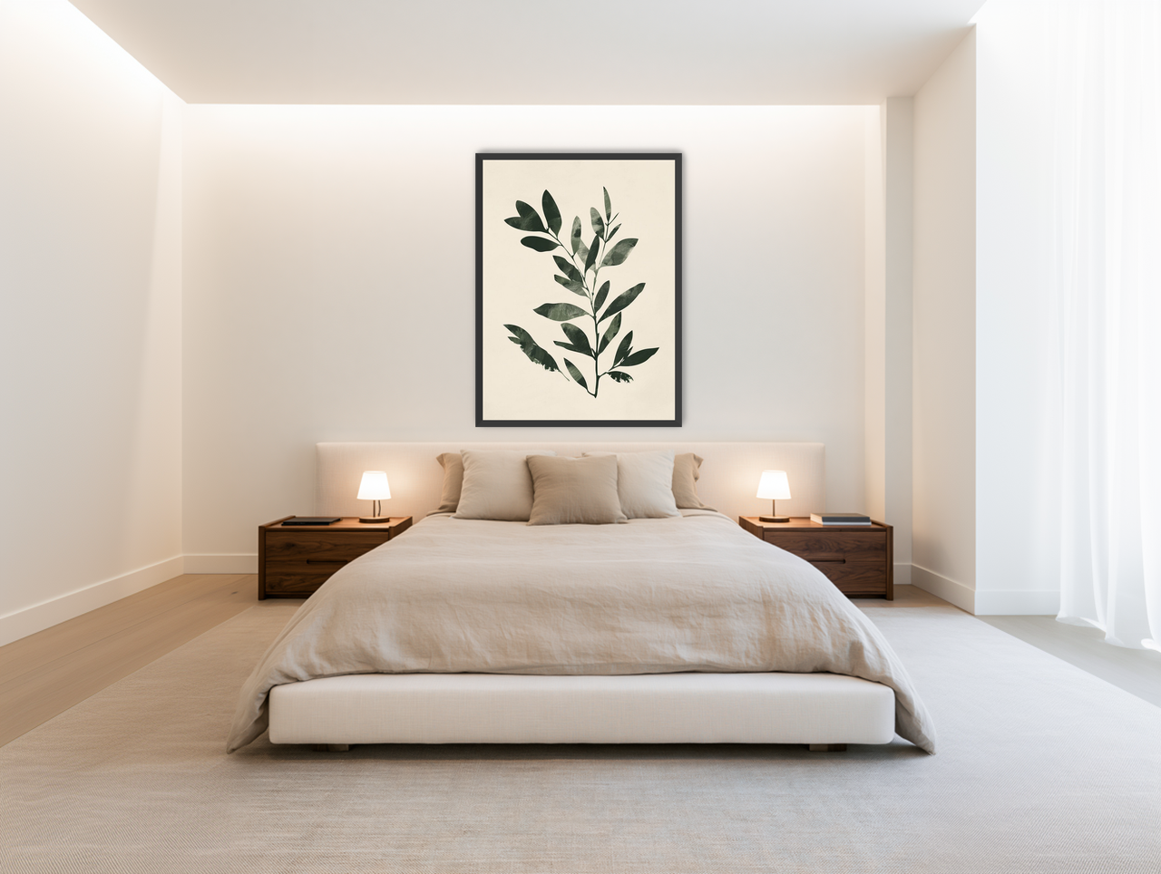 Dark green leaves on cream room view