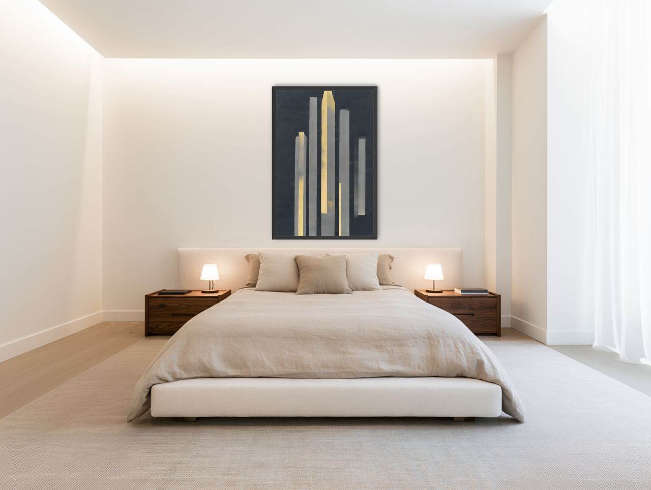 Yellow seeping through gray bars room view