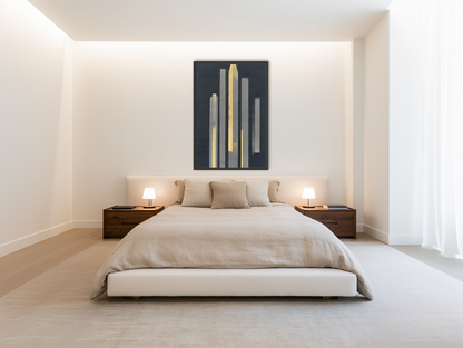 Yellow seeping through gray bars room view